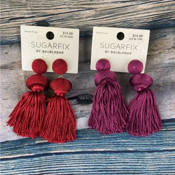 Sugarfix by baublebar dangle Tassel earrings set of 2 red and purple - Picture 1 of 4